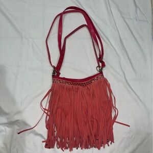 Pink Velvet  Western Fringe Crossbody Bag With Cheetah Print Interior Y2K